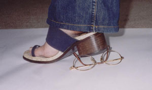 glasses can easily break someone stepping on the glasses